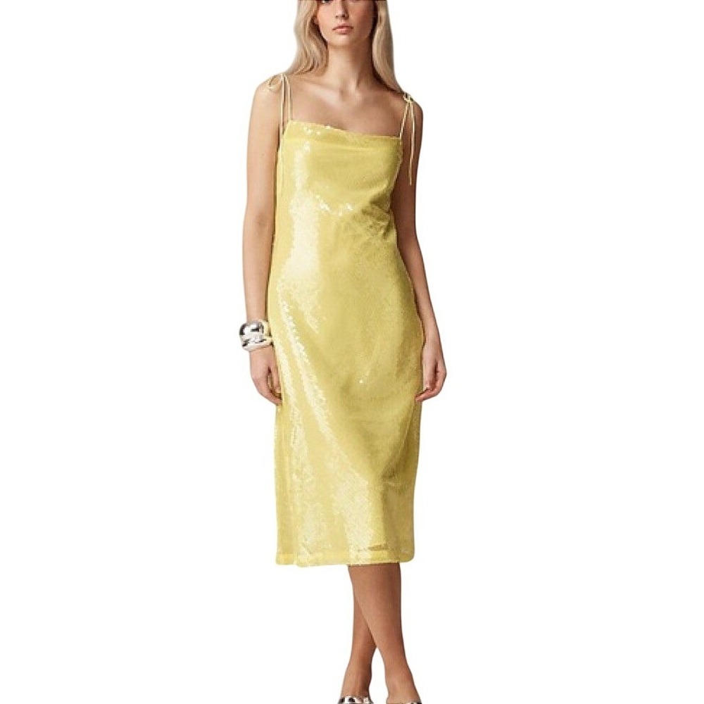 Anna October x J.Crew Yellow Sequin Slip Dress Size Small 2 4 Midi Wedding Guest